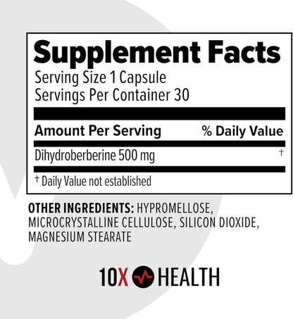 10X Health Berberine Supplement 500mg – Dihydroberberine for Optimised Absorption – 30 Capsules