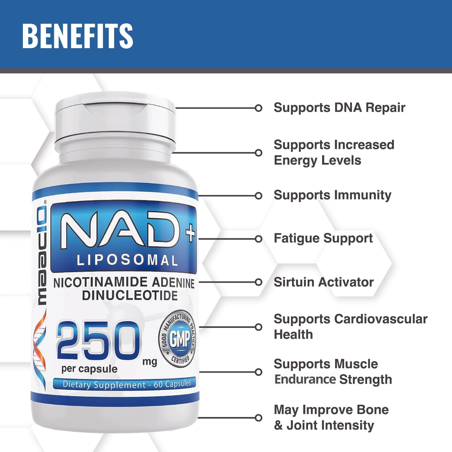 MAAC10 Liposomal NAD+ Supplement 500mg Serving (2x250mg Capsules) Actual Nicotinamide Adenine Dinucleotide - görsel 2