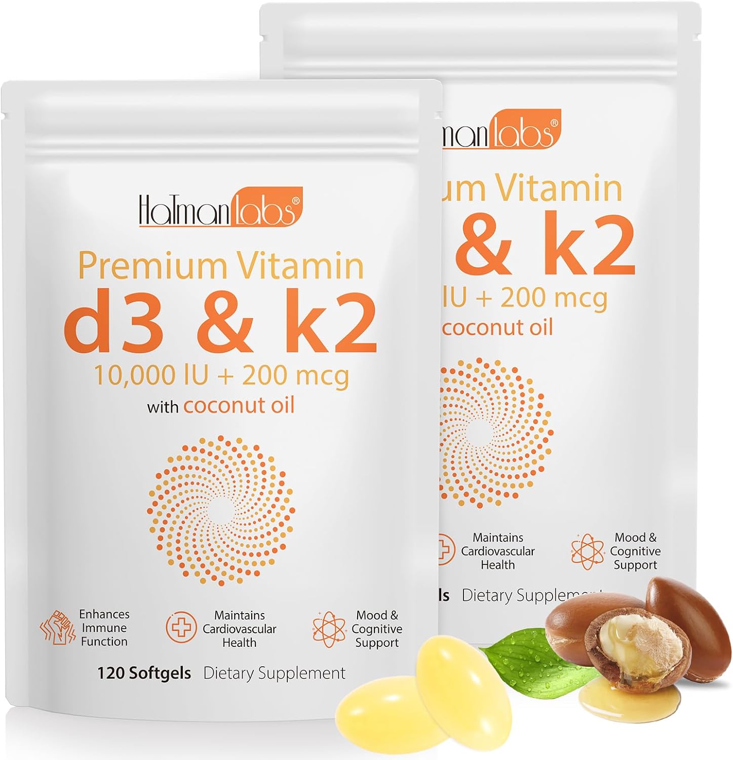 MXCZBSM Vitamin D3 K2 Supplement Soft gel capsules - 10000 IU D3 & 200 mcg K2 - for Immune, Bone, Heart & Teeth Health - Non-GMO, Gluten-free, Soya Free (2-Pack) - görsel 1