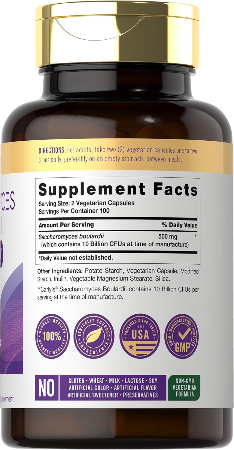 Carlyle Saccharomyces Boulardii Probiotics & Prebiotics | 10 Billion CFUs | 200 Capsules | Non-GMO, Gluten-free - görsel 2