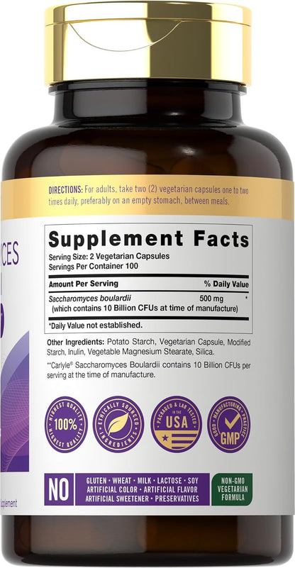Carlyle Saccharomyces Boulardii Probiotics & Prebiotics | 10 Billion CFUs | 200 Capsules | Non-GMO, Gluten-free