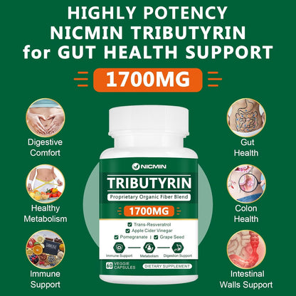 Tributyrin Supplement - Premium Butyrate Gut Health Supplement for Intestinal Support 60 Capsules