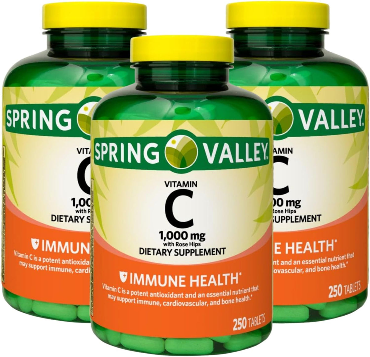 Vitamin C 1000mg with Rose Hips – 250 Tablets per Bottle, High Strength Daily 1,000 mg Vitamin C with 8 mg Rose Hips per Tablet, Long Supply Supplement (Pack of 3) - görsel 1