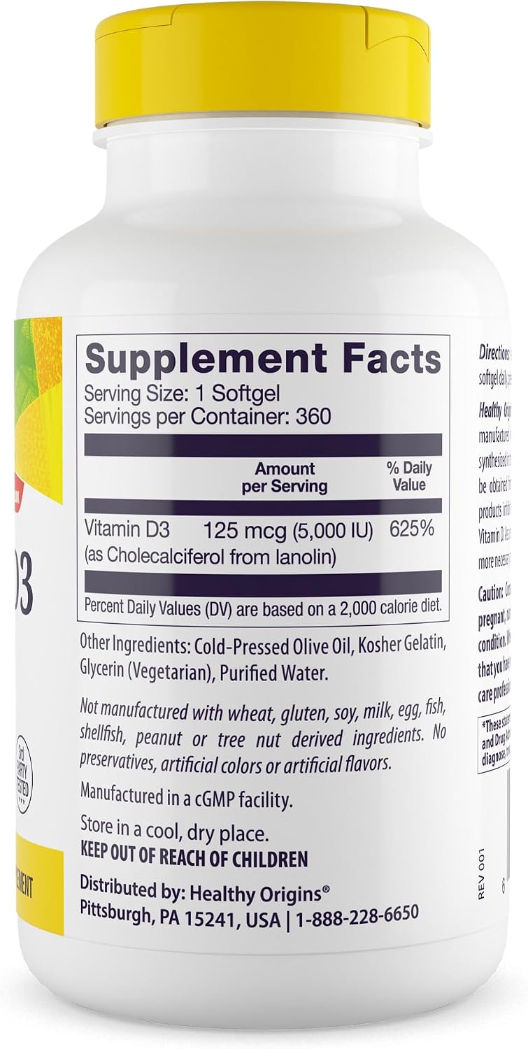 Healthy Origins Vitamin D3 5,000 IU Softgels - 360 Count - görsel 2