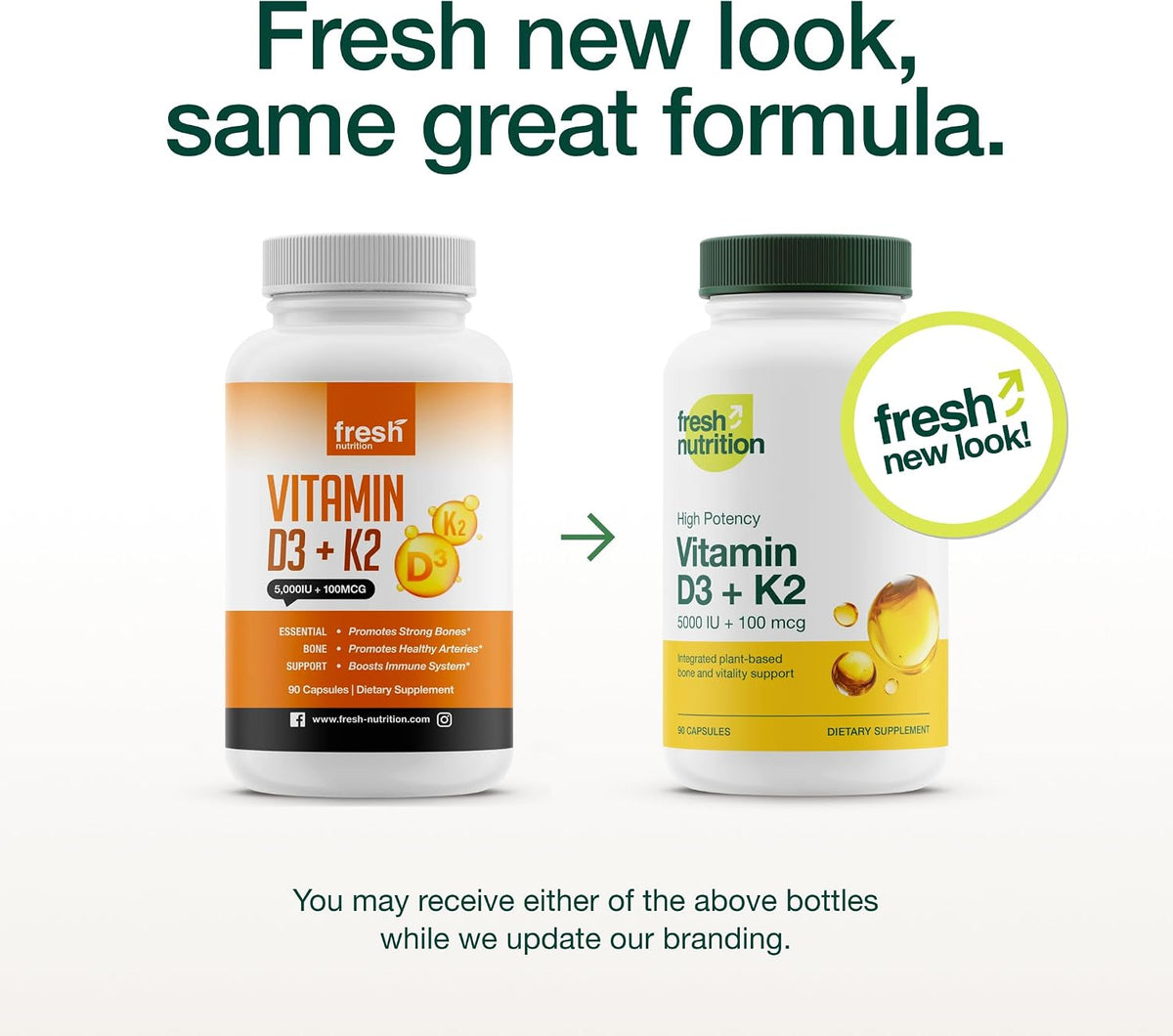 Fresh Nutrition Vegan Vitamin D3 + K2 Capsules - 5000 IU D3 + 100mcg K2 as MK-7 for Optimal Absorption - Immune Health, Bone Health - Non GMO - 90 Capsules, 3 Month Supply - görsel 2