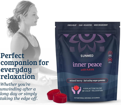 SUNMED Kava Gummies for Stress Relief & Deep Calm | 100mg Kavalactones | Vegan, Pacific Island Root Extract | Mixed Berry Flavour