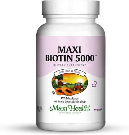 Maxi Health Biotin 5000 mcg – Hair, Skin & Nails Vitamin – High Potency Vitamin B7 – Kosher, Doctor Formulated – 120 Capsules