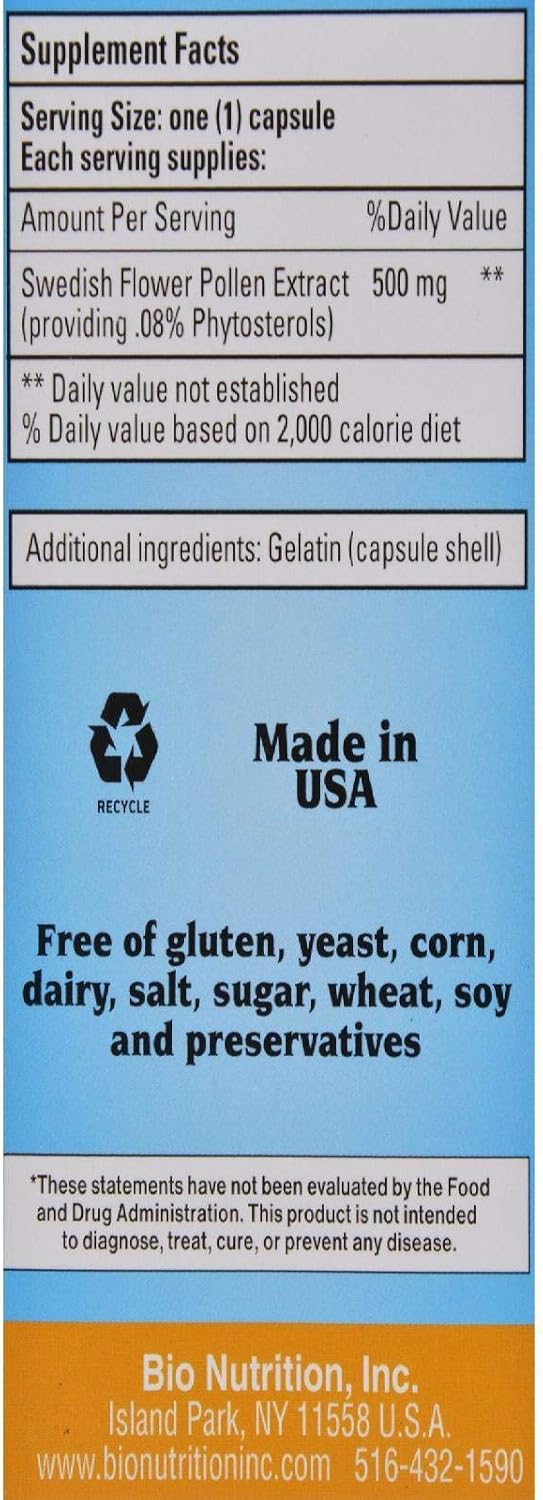 Bio Nutrition Swedish Flower Pollen Extract, 500 mg, 60 Capsules - görsel 2