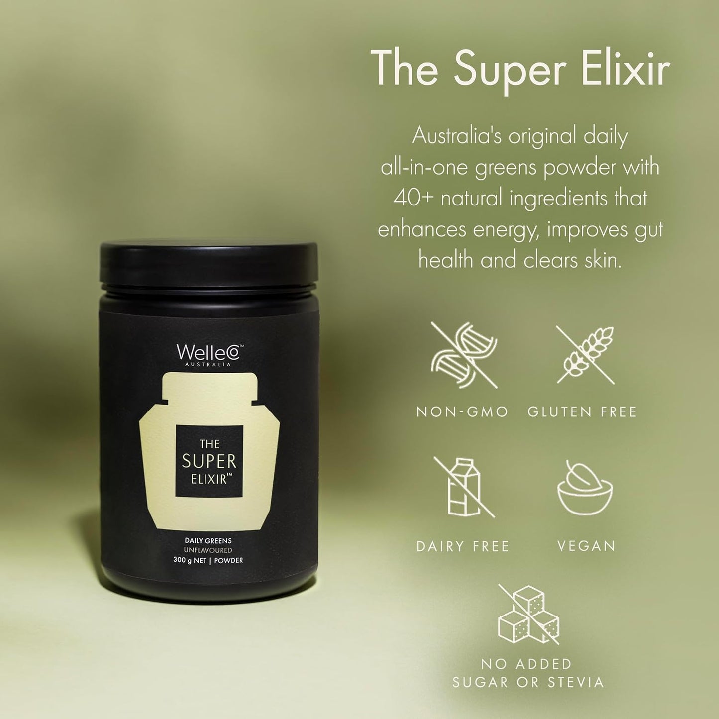 WelleCo The Super Elixir, Daily Greens Powder with Probiotics and Superfoods, Unflavoured, 300g - görsel 5