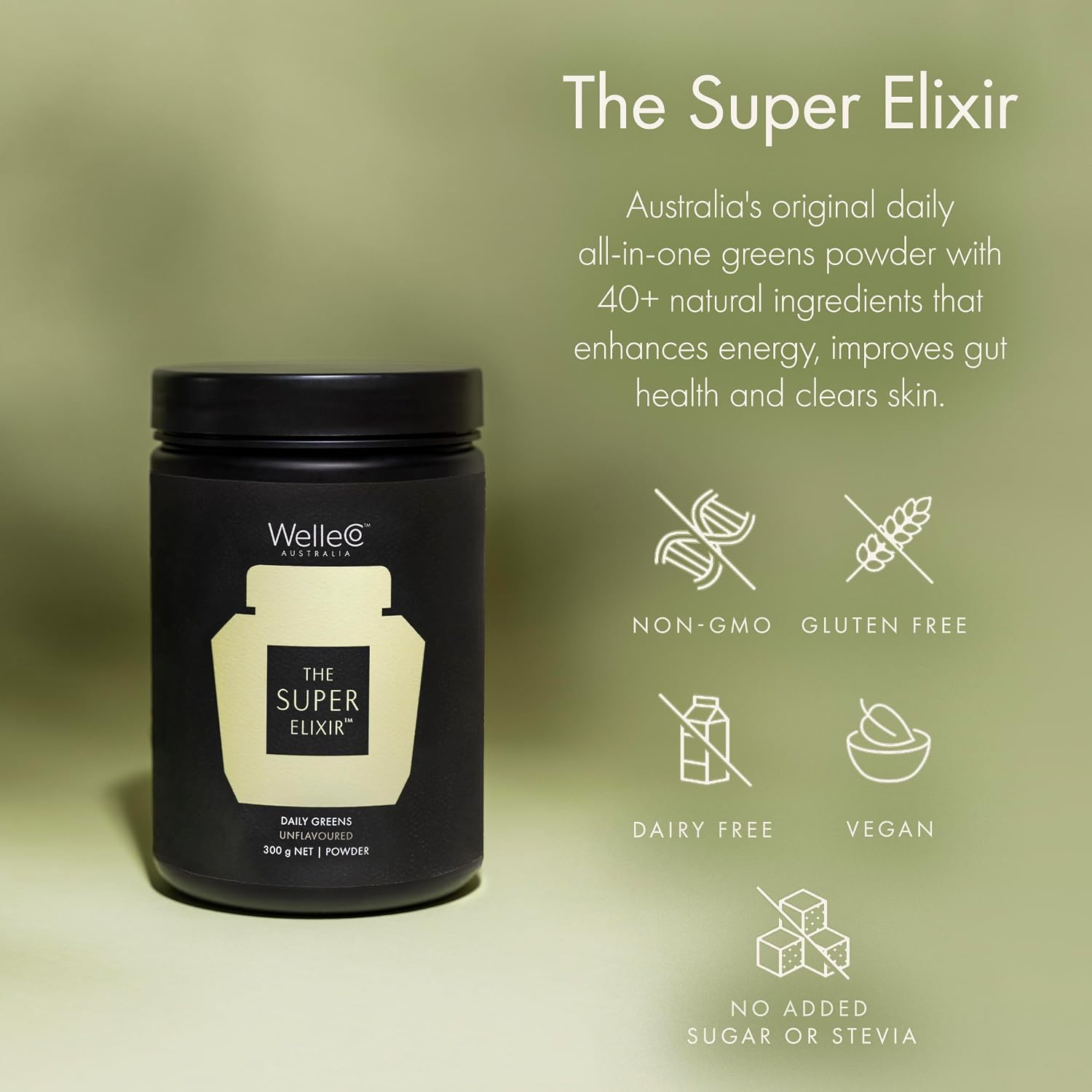 WelleCo The Super Elixir, Daily Greens Powder with Probiotics and Superfoods, Unflavoured, 300g - görsel 5
