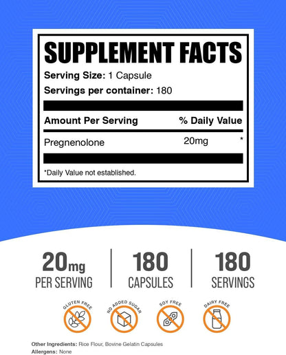 Pregnenolone 20mg Capsules - 180 Capsules