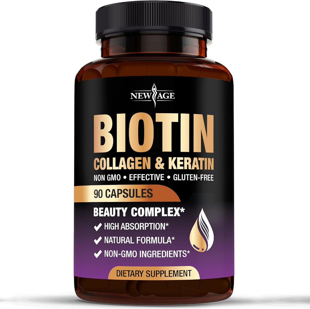 NEW AGE Biotin Collagen Keratin Hyaluronic Acid - Hair Growth Vitamins for Men and Women, Nails, Hair, Skin Vitamins and DHT Blocker with Vitamin E Folic Acid Pumpkin Seed MSM - 90 Count - görsel 1