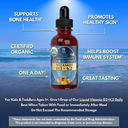 Tropical Oasis Organic Vitamin D3 + K2 Drops for Kids (59 ml)