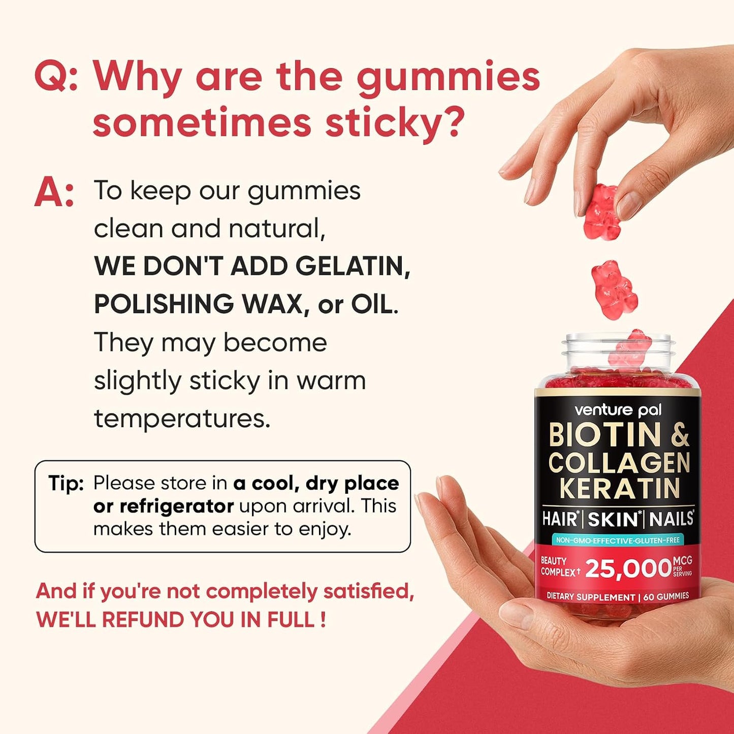 Venture Pal Biotin Gummies with Collagen & Keratin - Hair, Skin & Nail Support - 10,000 mcg - Sugar Free, Non-GMO, 60 Count - görsel 2