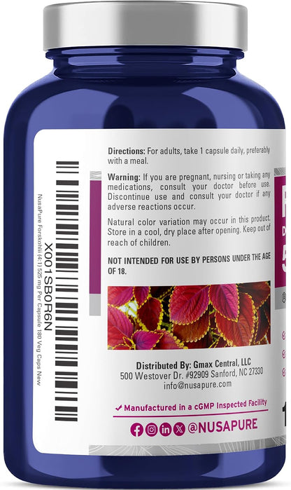NusaPure Forskohlii Capsules, 525 mg, 180 Vegan Capsules (Non-GM, Vegan)