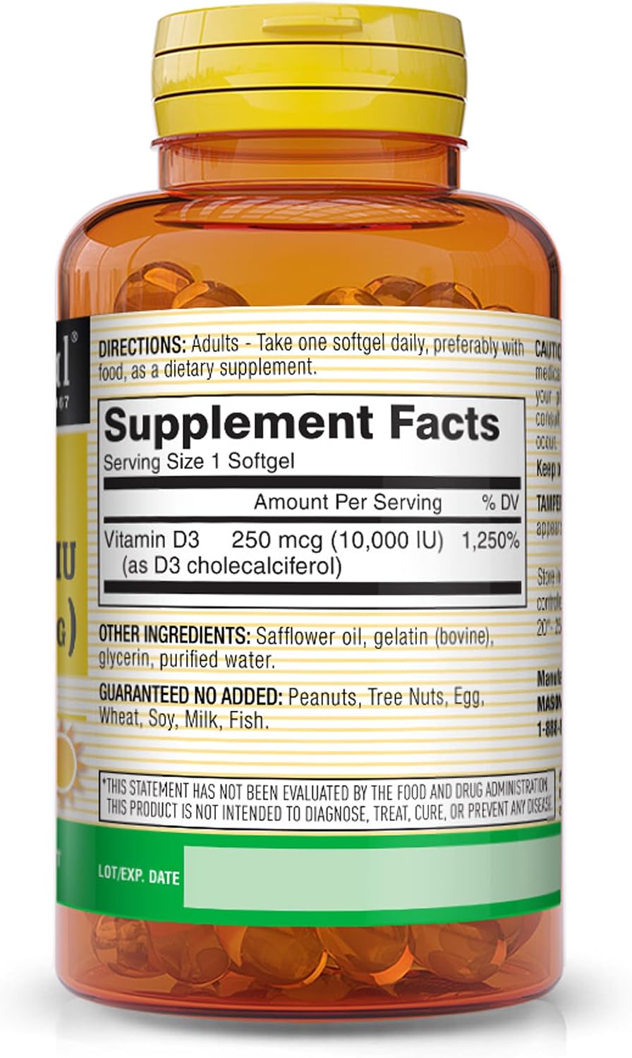Mason Natural Vitamin D3 10,000 IU Softgels, 30 Softgels - görsel 2