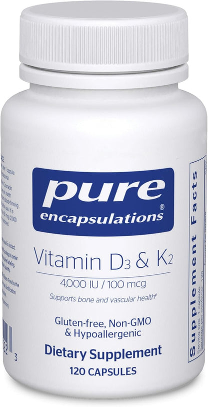 Pure Encapsulations Vitamin D3 & K2 - Bone & Vascular Health Support - Immune Function Support - Gluten-free - Non-GMO - 60 Capsules