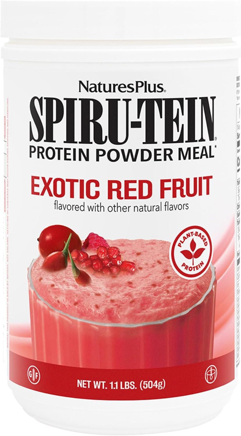 NaturesPlus SPIRU-TEIN, Exotic Red Fruit - Plant-Based Protein Powder - 500g (14 Servings) - görsel 1