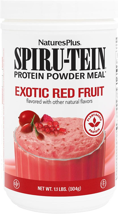 NaturesPlus SPIRU-TEIN, Exotic Red Fruit - Plant-Based Protein Powder - 500g (14 Servings)