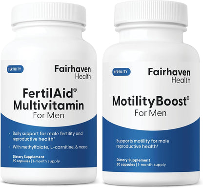FertilAid for Men and MotilityBoost Combo - Male Fertility Supplement with L-Carnitine, CoQ10, Zinc - 150 Capsules