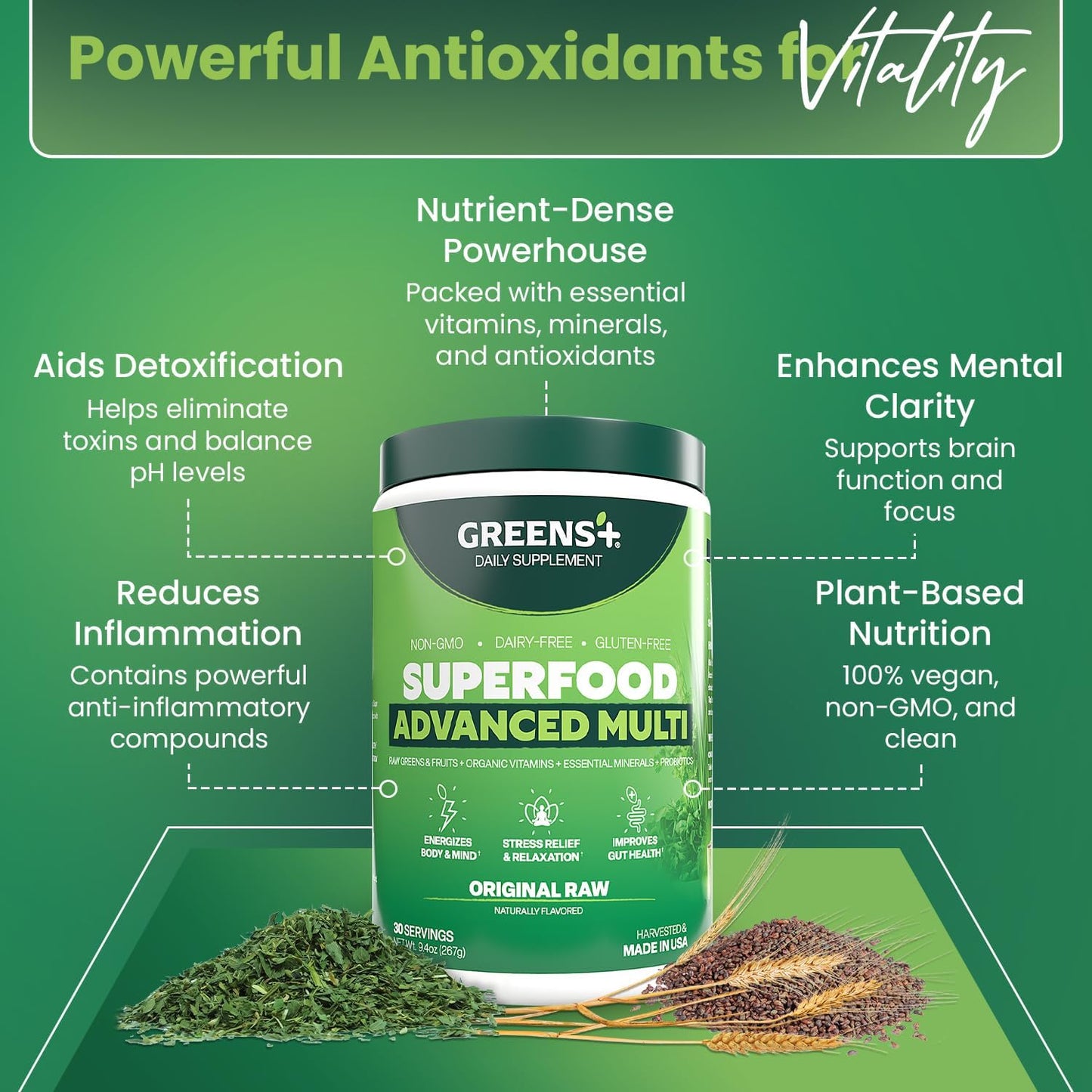 Greens+ Advanced Multi Raw Superfood Powder – Vegan Superfood Greens Supplement - görsel 2