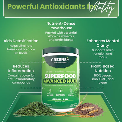 Greens+ Advanced Multi Raw Superfood Powder – Vegan Superfood Greens Supplement