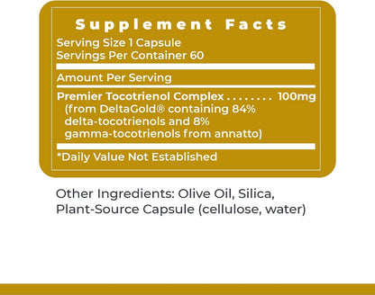 Premier Research Labs Deltanol - Tocotrienols Vitamin E, Annatto Tocotrienols for Men & Women, 100 mg Tocotrienol Complex Per Capsule, Antioxidants, Supports Heart & Metabolic Health - 60 Capsules