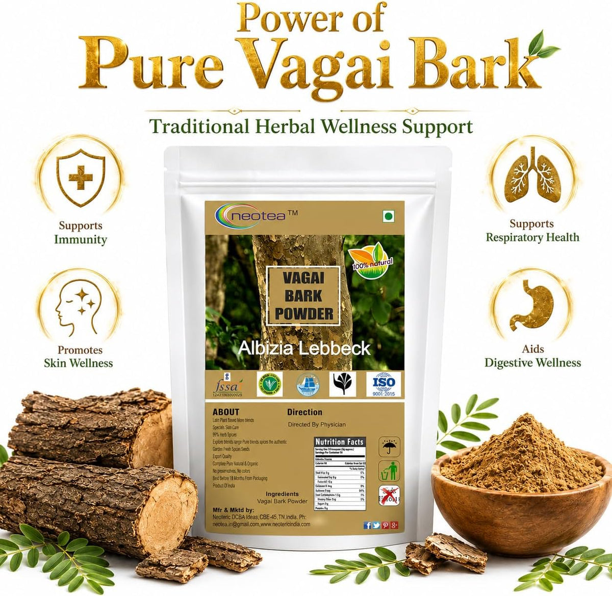 neotea Albizia Lebbeck (Vagai Bark) Powder, 1kg - görsel 2