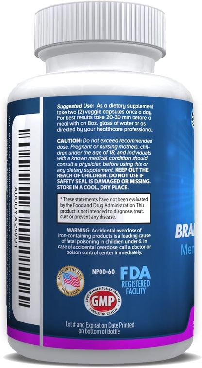 Brain Support Plus - Memory and Focus Supplement with B Vitamins and Herbal Extracts, 60 Capsules