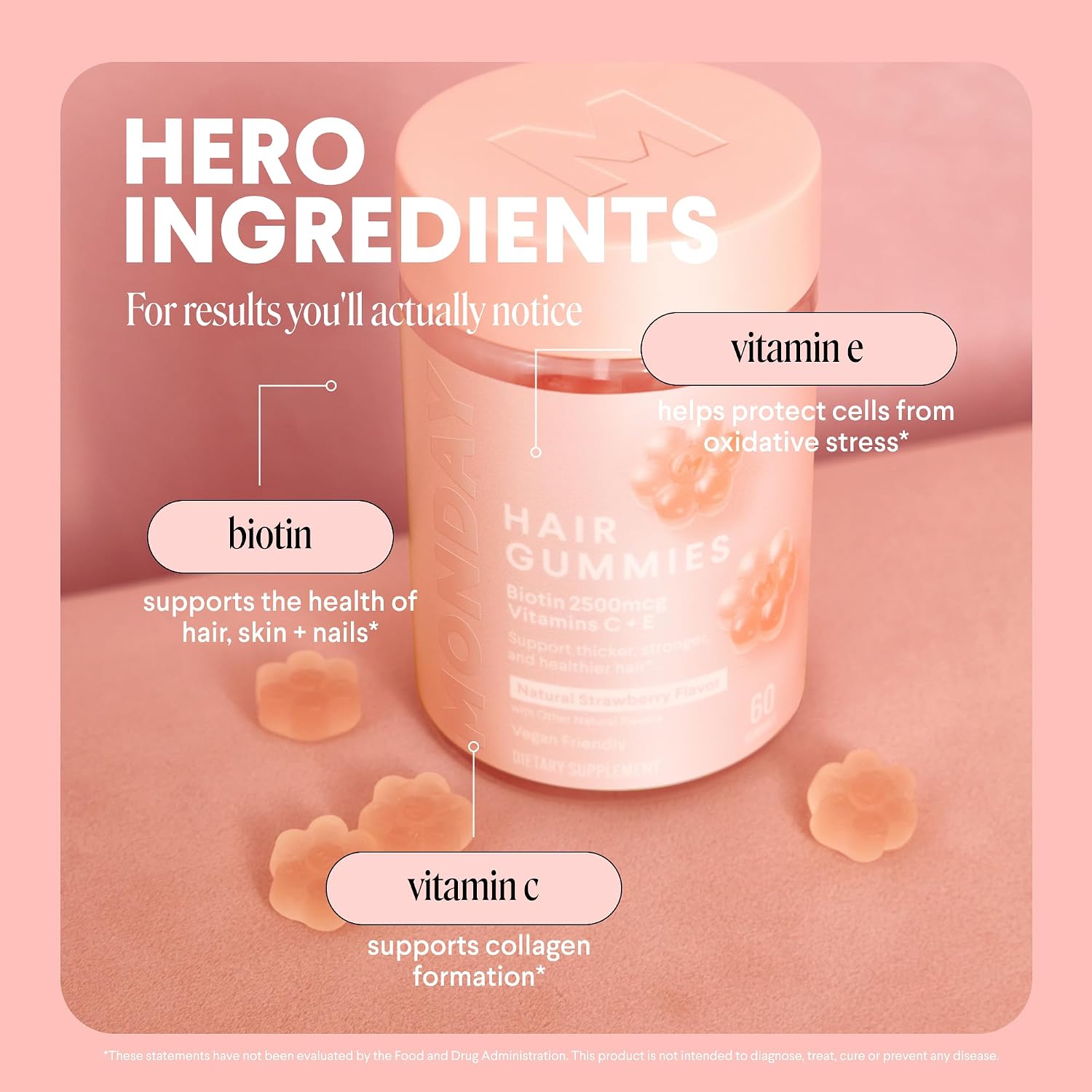 Monday Hair care Hair Gummies with 2500 mcg Biotin, Vitamin C & Vitamin E – 60 Gummies - görsel 4