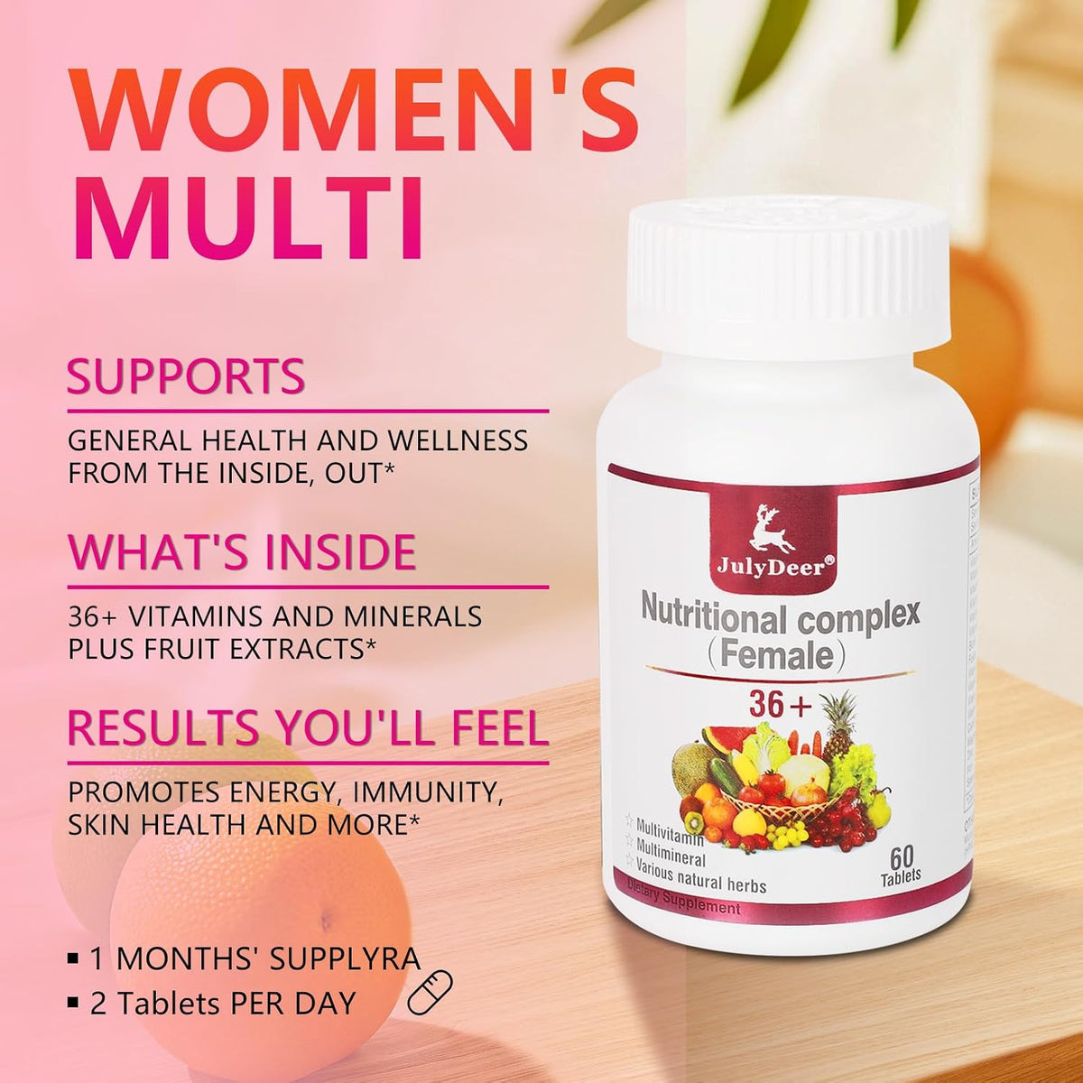 JulyDeer Women's Multivitamin - Complete Daily Multivitamin and Multimineral with Vitamins A, C, D, E, B-Complex, Zinc - 60 Tablets - görsel 4