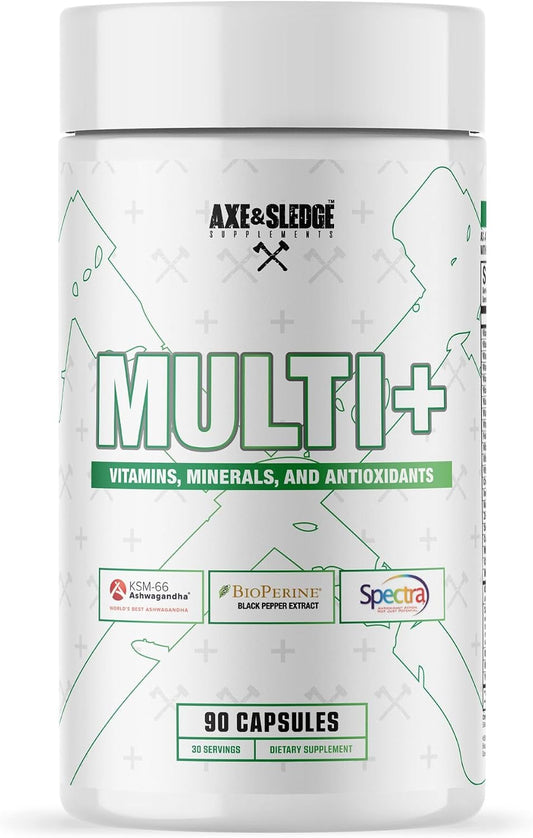 Axe & Sledge Multi Plus Multivitamin | 24 Bioavailable Vitamins & Minerals, Ashwagandha | Multivitamin for Women and Men | 90 Capsules