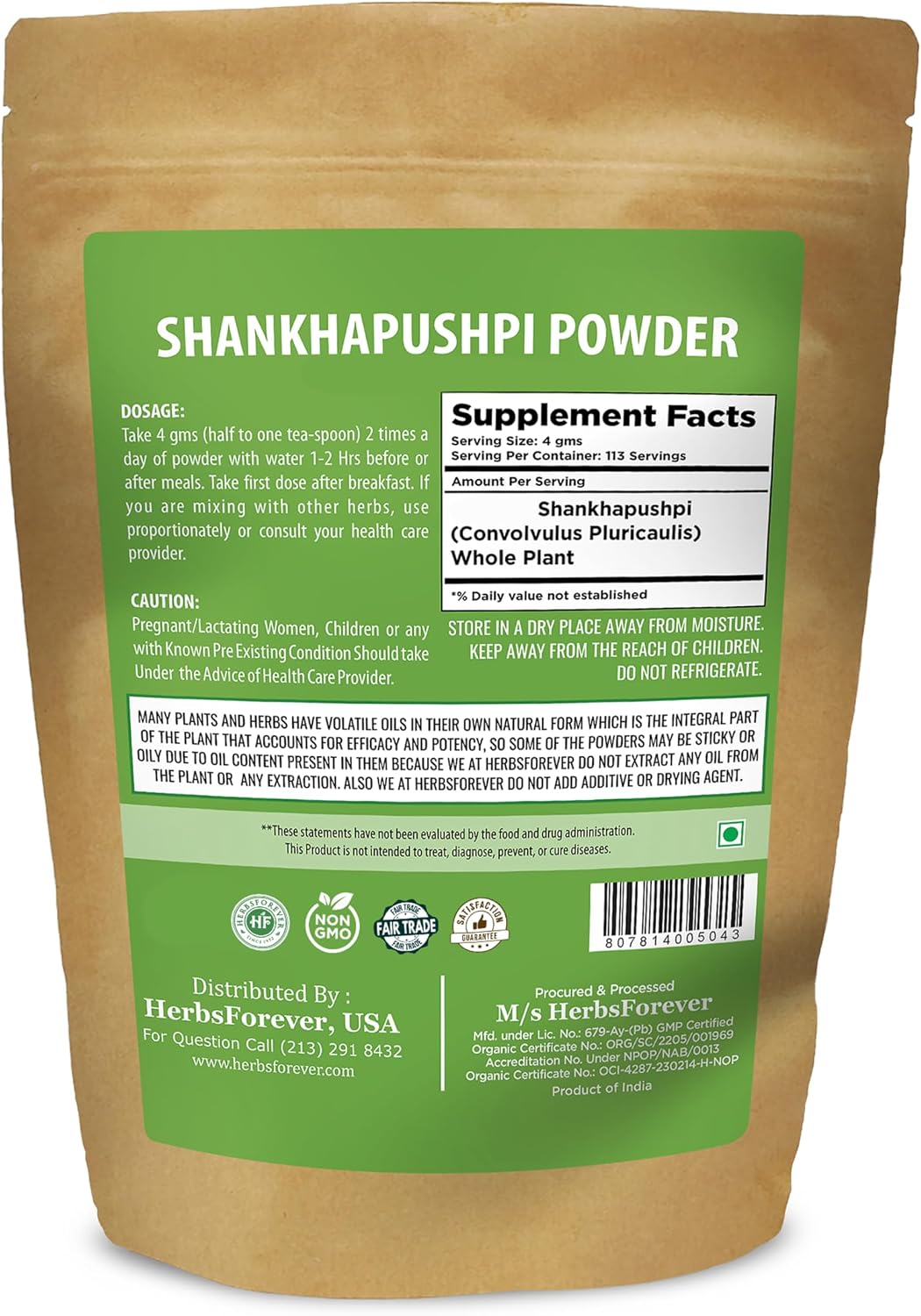 HerbsForever Shankhpushpi (Convolvulus Pluricaulis) Whole Plant Powder - 454g (16 oz) - görsel 2