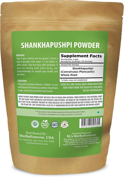 HerbsForever Shankhpushpi (Convolvulus Pluricaulis) Whole Plant Powder - 454g (16 oz)