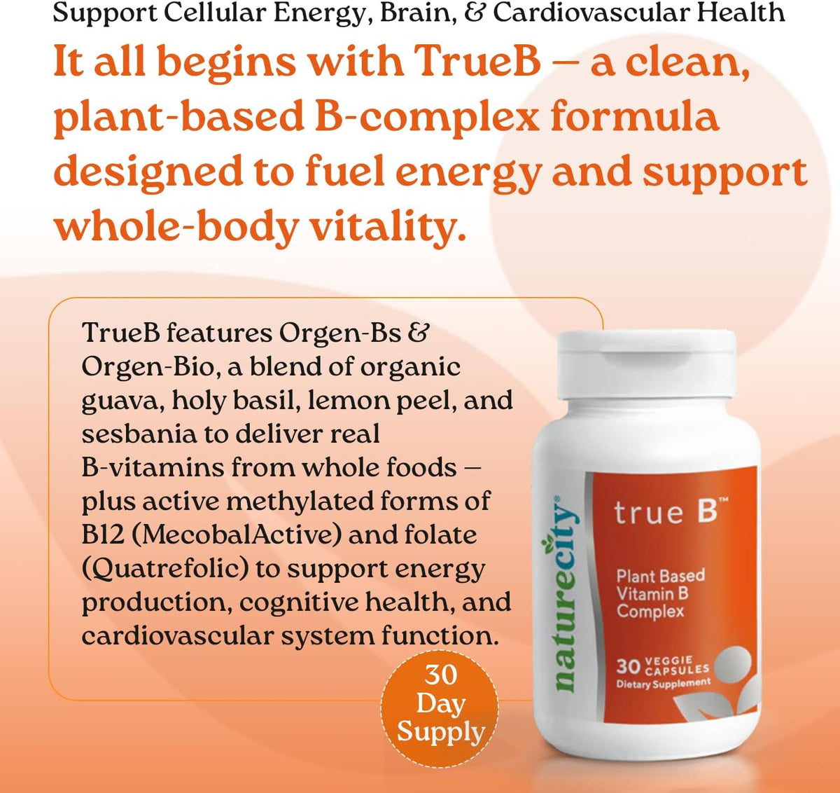 NatureCity True-B Plant-Based Super B Vitamin Complex – 30 Veggie Capsules - görsel 2