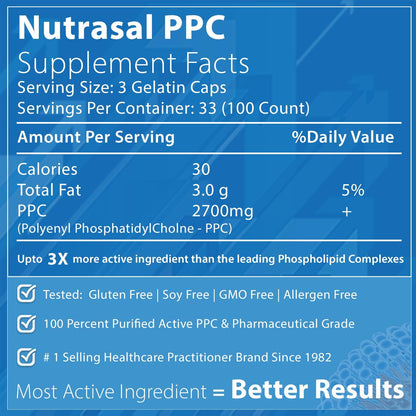 Nutrasal PhosChol PPC Polyenyl PhosphatidylCholine Choline Supplement 900mg 300 Gelatine Capsules