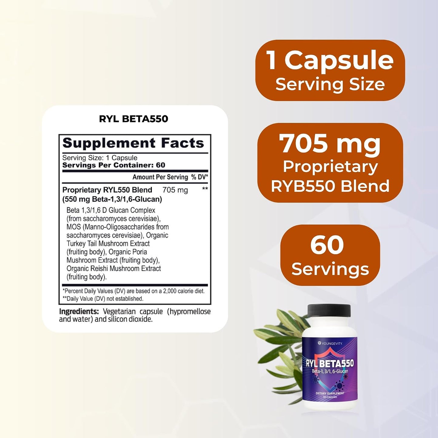 Youngevity RYL Beta550 Beta 1,3-D Glucan - 60 Capsules - görsel 3