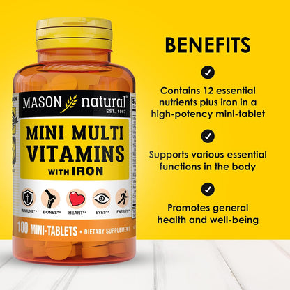 MASON NATURAL Mini Multivitamin with Iron, Gluten-free, 100 Day Supply