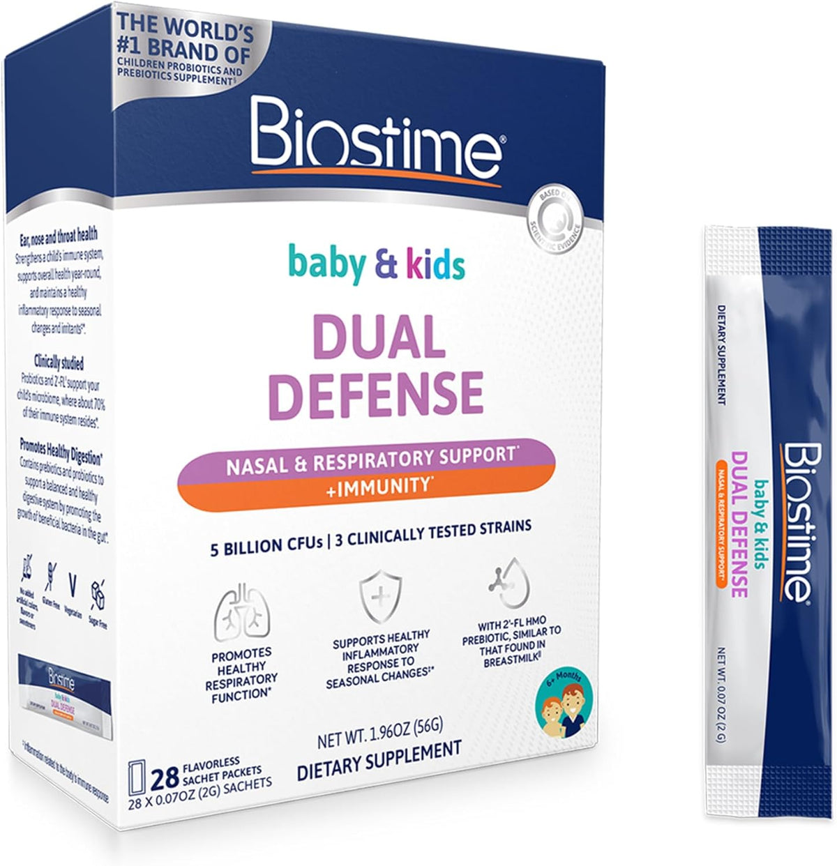 Biostime Baby & Kids Dual Defence – Nasal & Respiratory Support | Includes Probiotics for Immune Support | 5 Billion CFUs | 2’‑FL HMO Prebiotic | Clinically Tested Strains | 28 Sachets - görsel 1