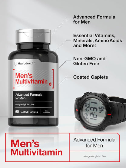 Horbäach Men's Multivitamin - 60 Coated Caplets - Advanced Formula with Vitamin C, D, Magnesium & Zinc
