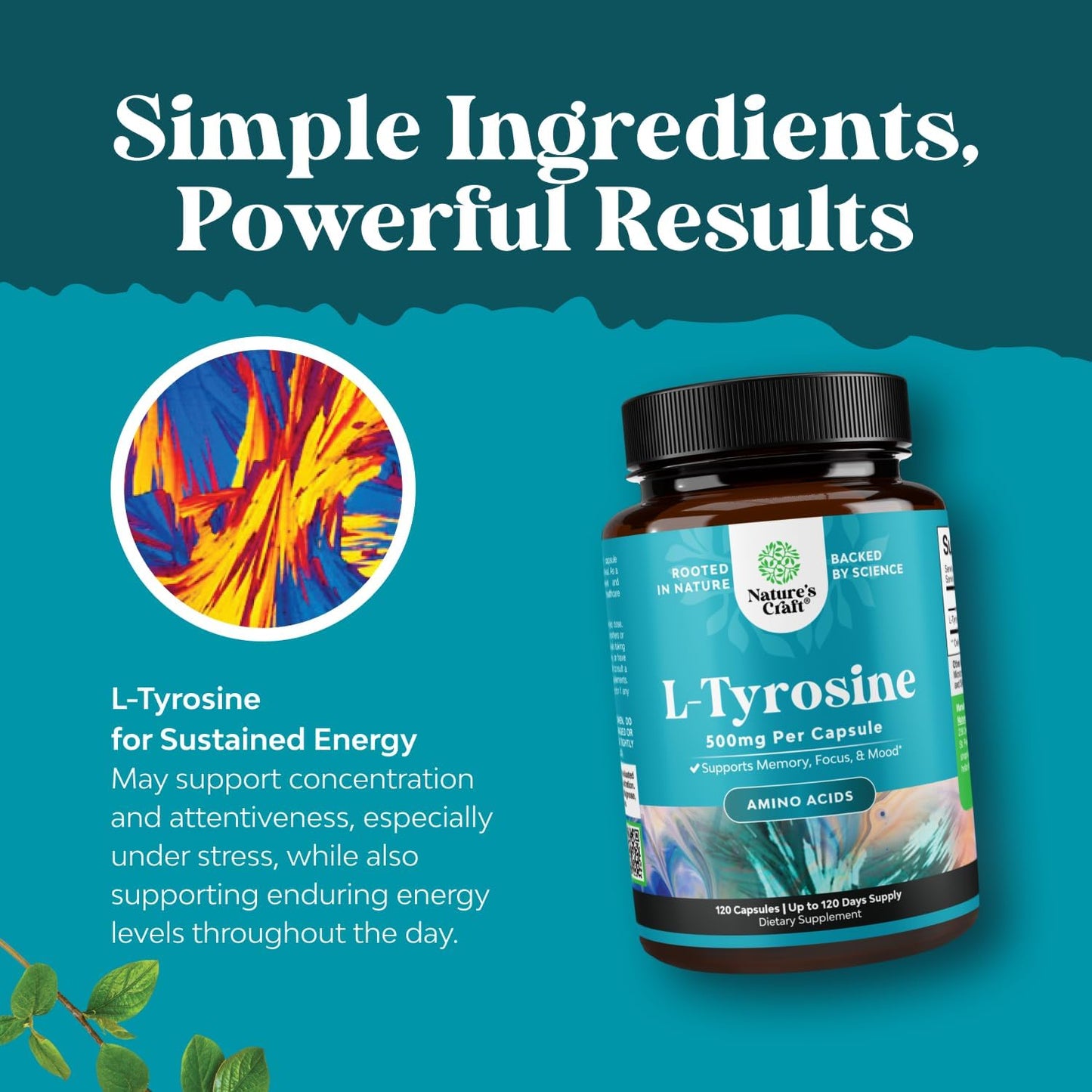 Natures Craft Free Form L-Tyrosine 500mg Capsules - High-Strength Amino Acid to Support Normal Catecholamine Synthesis - görsel 4
