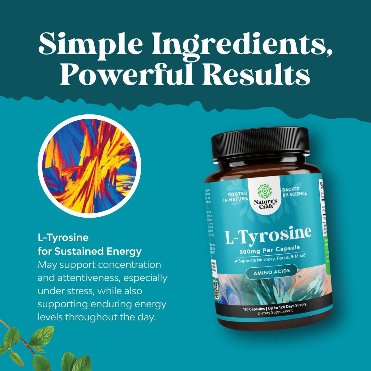 Natures Craft Free Form L-Tyrosine 500mg Capsules - High-Strength Amino Acid to Support Normal Catecholamine Synthesis - görsel 4