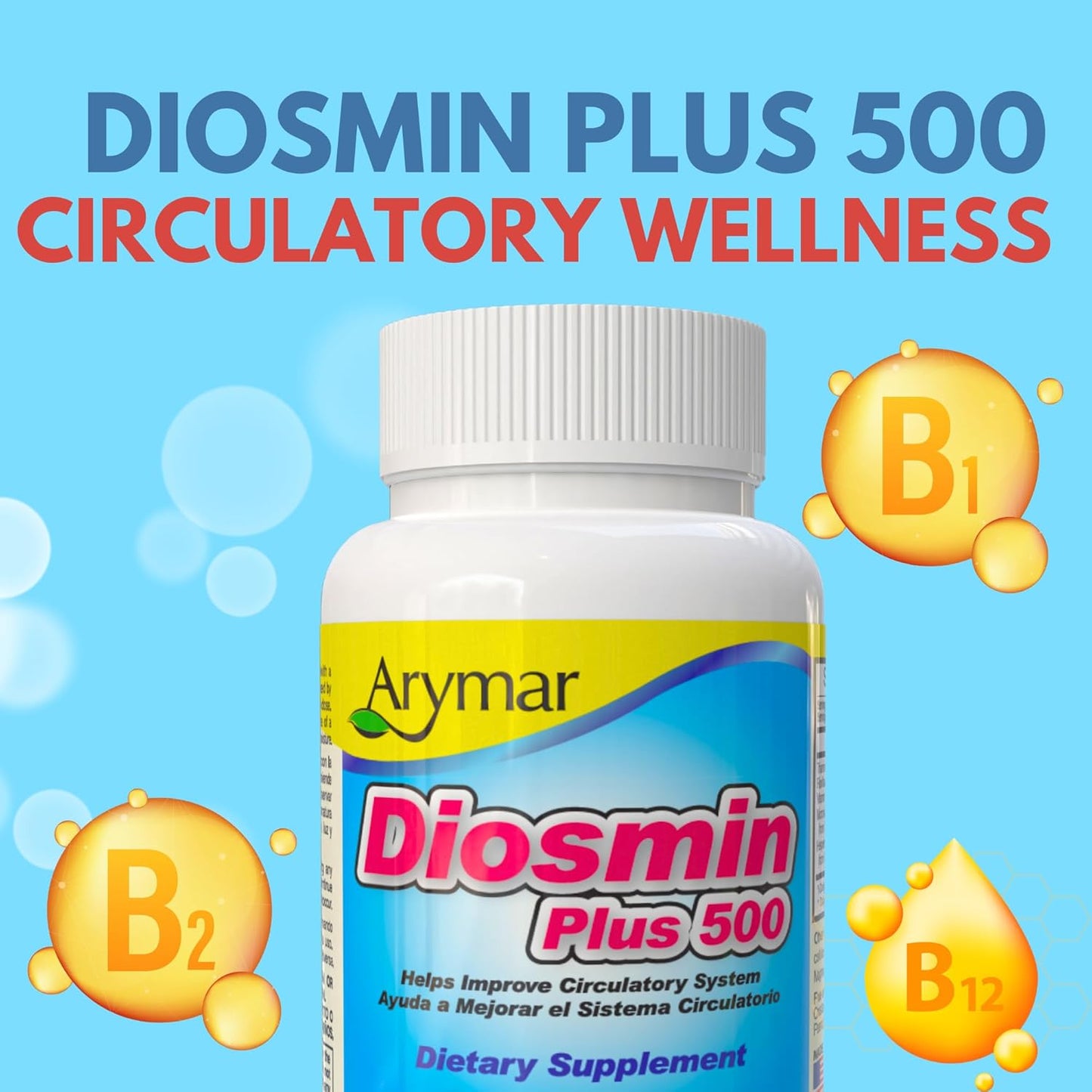Arymar Diosmin 500mg with Vitamin B-Complex - Circulatory Formula for Leg Vein Integrity & Vascular Health, 60 Capsules - görsel 2