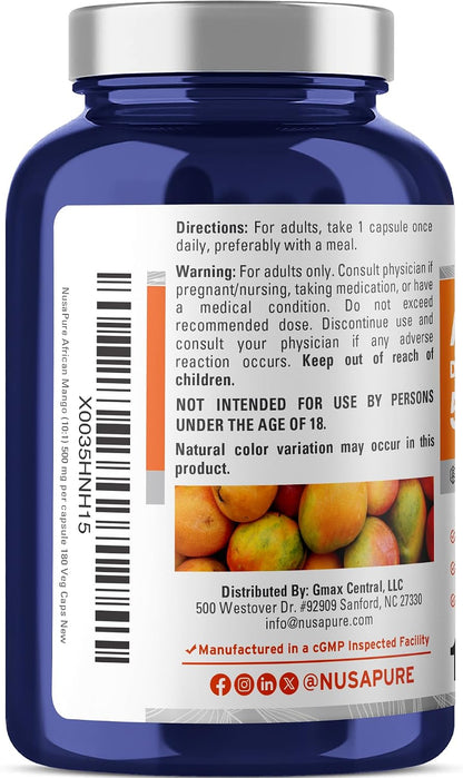 NusaPure African Mango, 500 mg, 180 Vegan Capsules (Non-GMO)