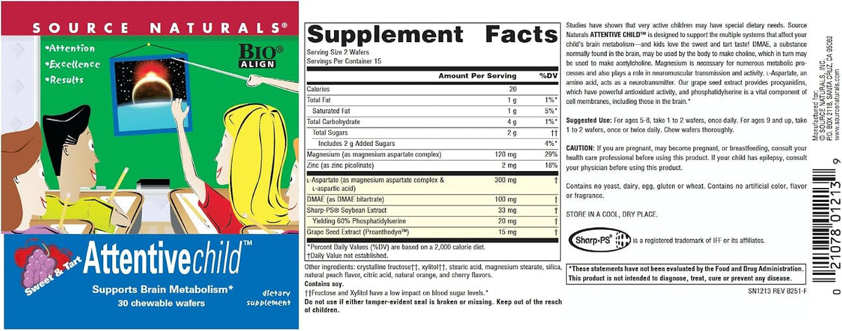 Source Naturals Attentive Child Chewable Wafers - Brain Metabolism Support, 30 Fruit Wafers - görsel 4