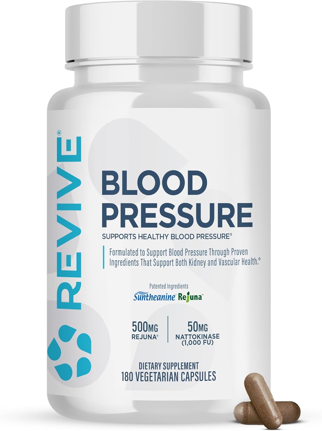 Revive MD Blood Pressure Support Supplement - Heart & Circulatory Health - Magnesium, Potassium, Folic Acid & Garlic - 180 Vegetarian Capsules - görsel 1