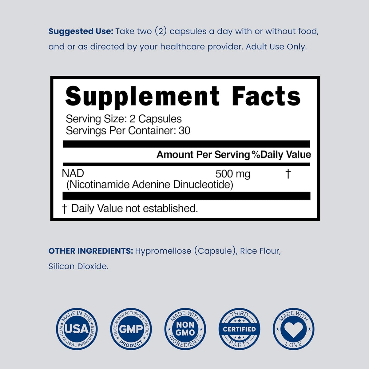 NAD+ Supplement (500mg) - Nicotinamide Adenine Dinucleotide for Women and Men - Third-Party Tested, Vegan, Non-GM - 60 Capsules - görsel 6