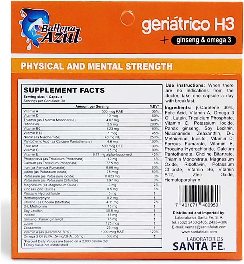 Ballena Azul Dietary Supplements, Geriatric Multivitamins, Ginseng and Omega 3 - görsel 3
