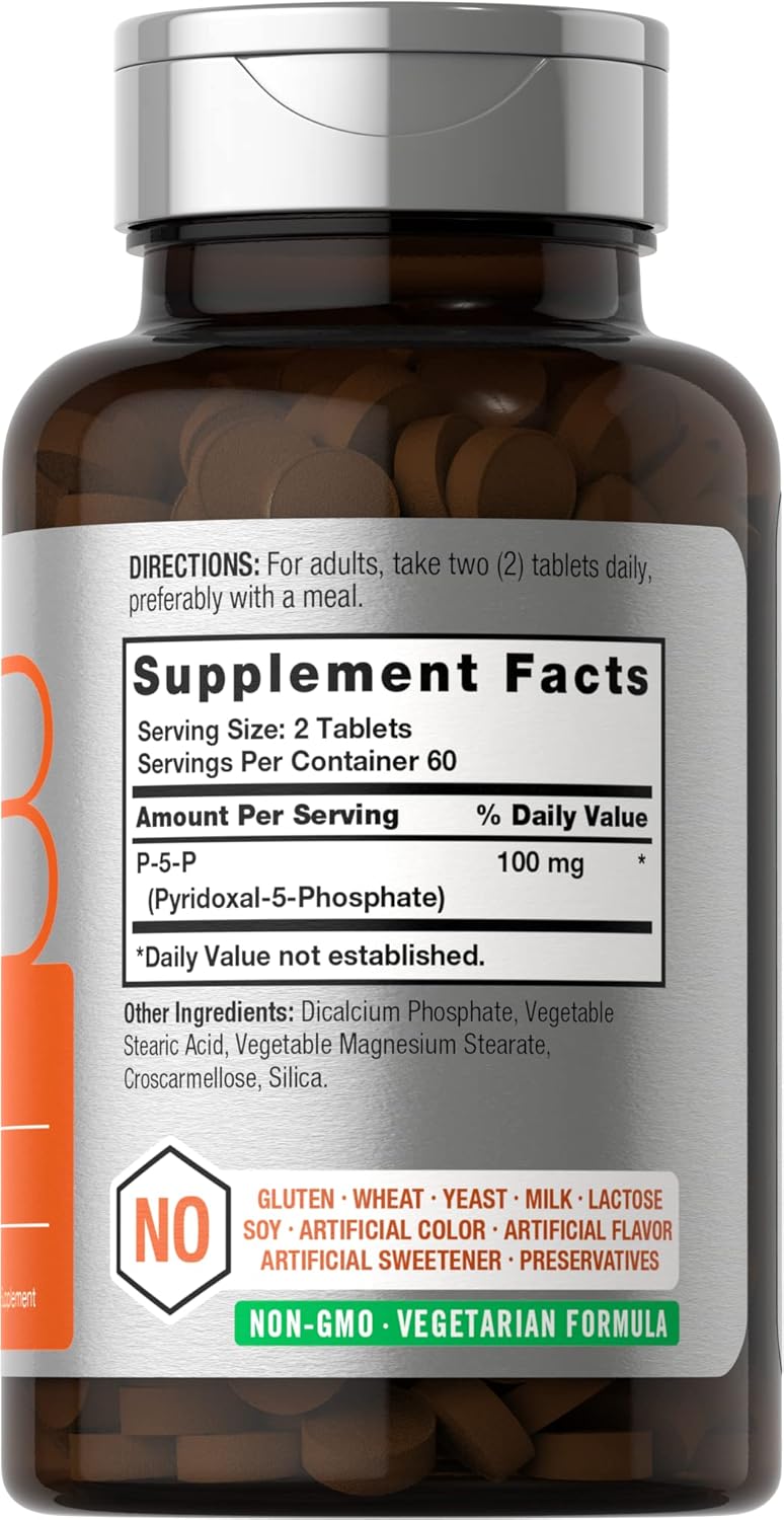 Horbäach P5P Activated Vitamin B6 100mg | 120 Tablets | Vegetarian Supplement, Non-GMO, Gluten-free | Pyridoxal 5 Phosphate | Coenzyme B6 - görsel 2