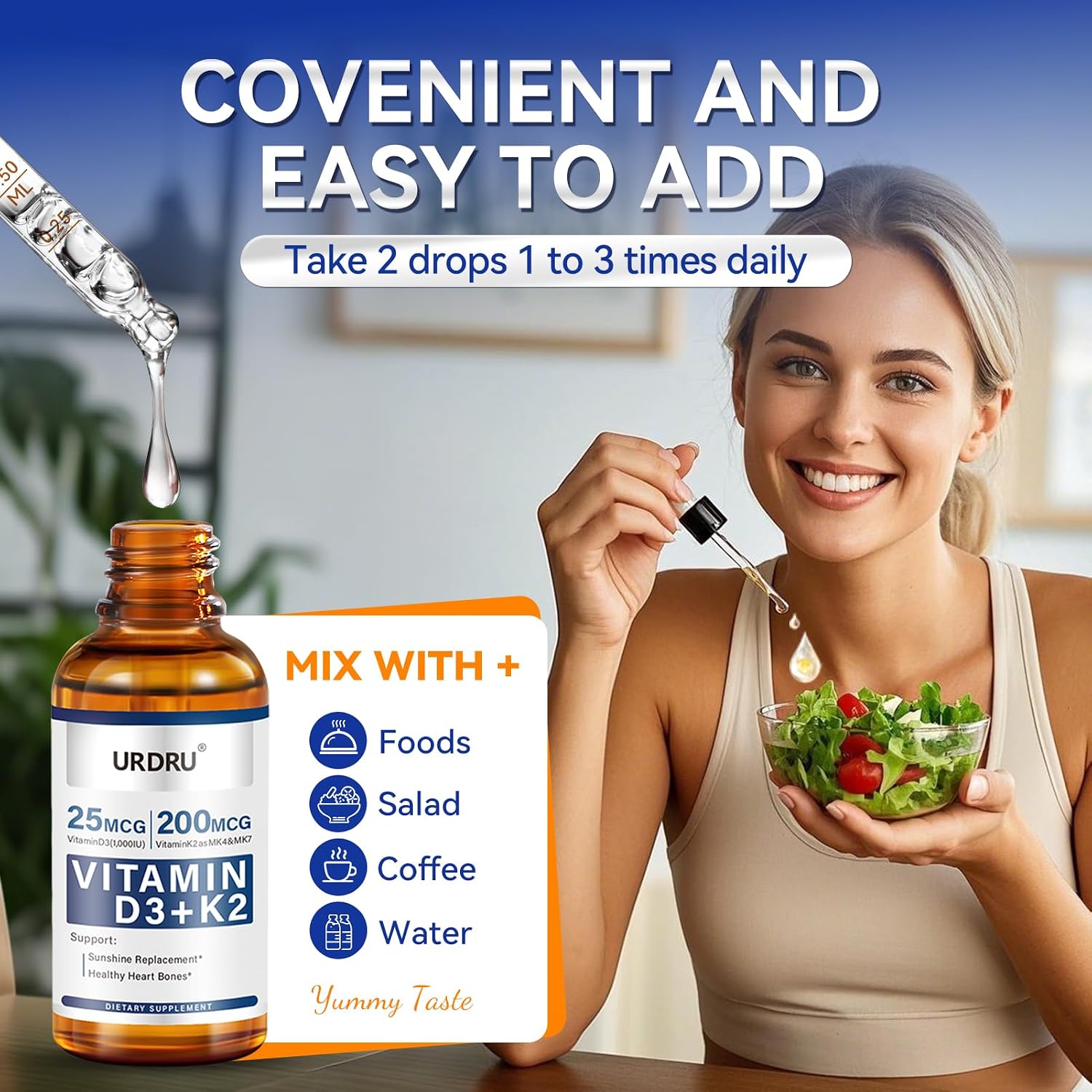 URDRU Organic Vitamin D3 K2 Liquid Drops - 1000 IU D3 & 200 mcg K2 - 30 ml Maximum Absorption Drops for Immune and Mood, Bone and Teeth Health - görsel 9